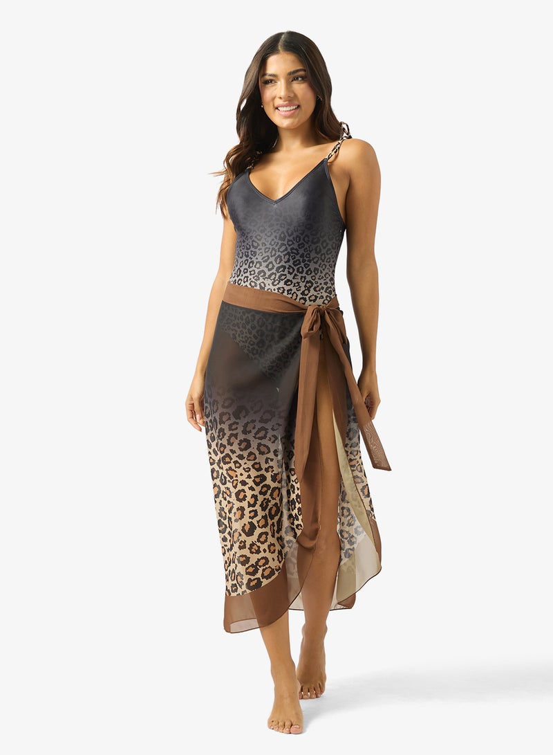 ELLA Leopard Print Swimsuit With Sarong - Image 1